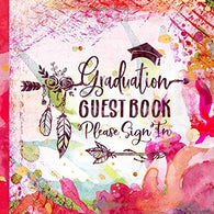 Graduation Guest Book: Boho Congratulations Guestbook Red Pink For Girls Women - Blank Unlined Pages To Write Sign In - Graduate Day Party Keepsake